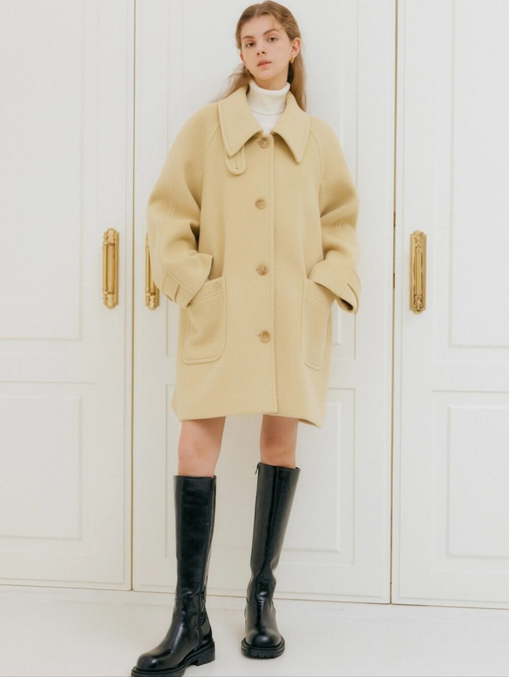 LOOKAST Oversized Funnel Neck Wool Coat